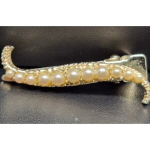 Vintage Hair Clip Pearl Curved Tentacle Gold Tone Faux Japan Estate Piece